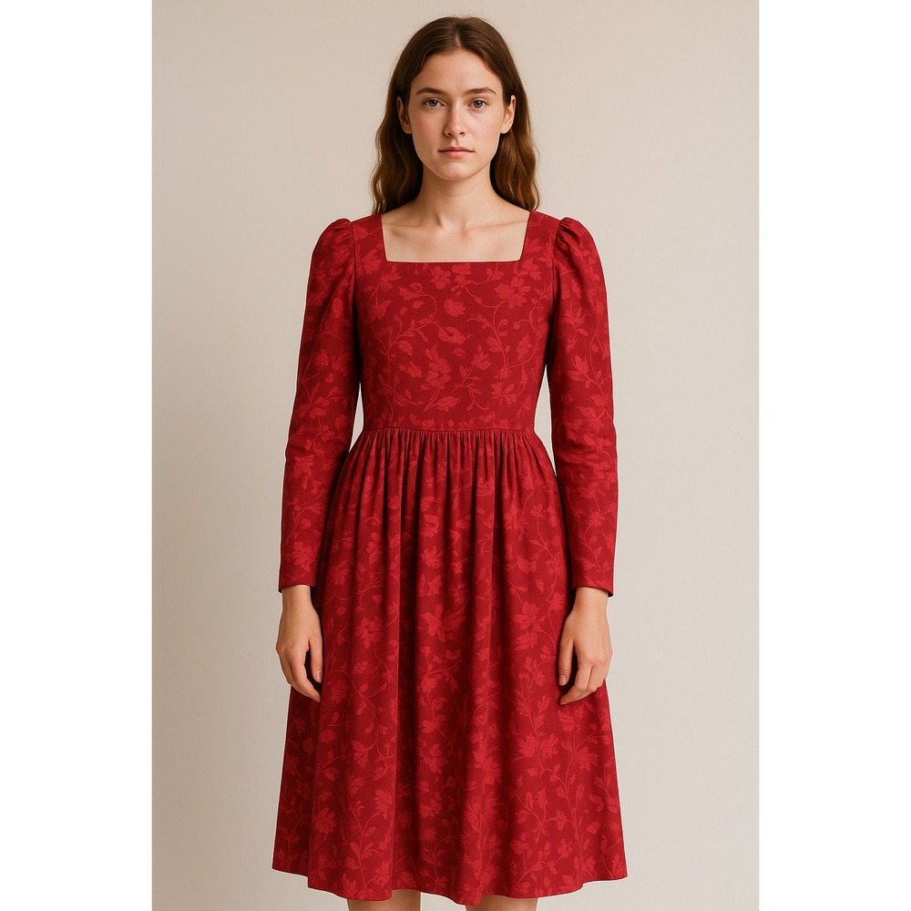 Vintage Laura Ashley Red Floral Jacquard Dress  SZ 10‎ Cottage Timeless Classic